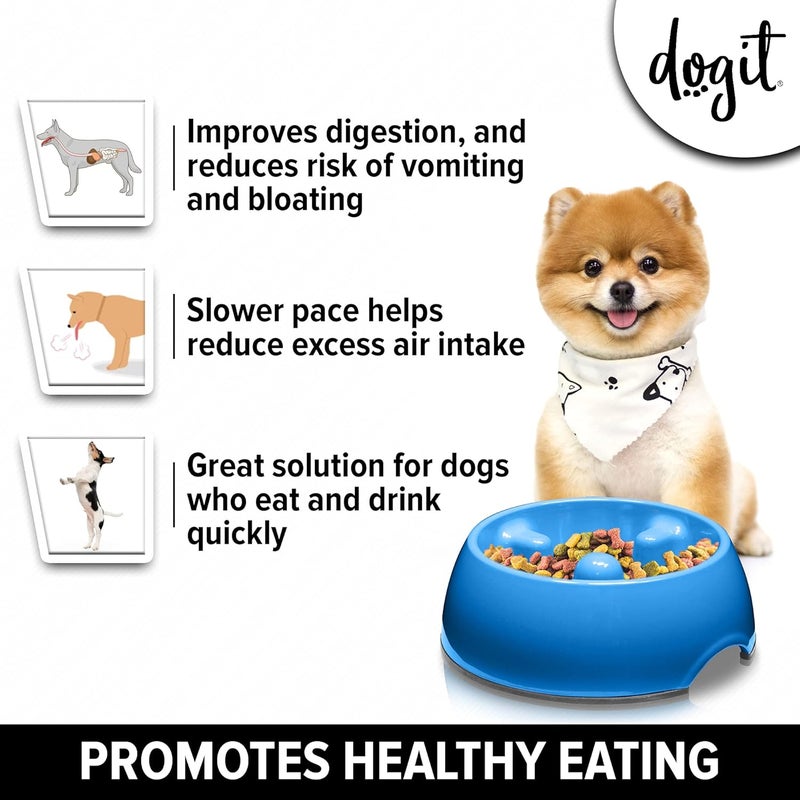 Dogit Go-Slow Anti-Gulp Dog Bowl, Small, 300 ml, Blue - Image 2